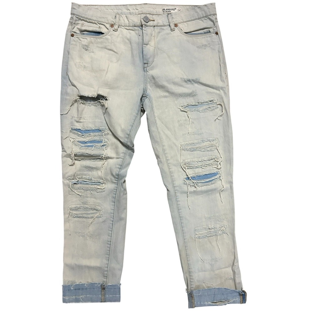 BLANKNYC Womens Distressed Crop Girlfriend Jeans Sz 30 Cactus Embroidery